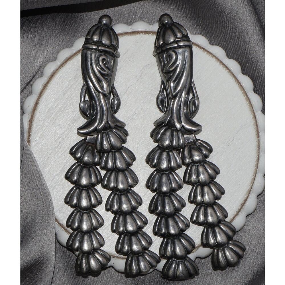 Vintage Mexico Linked Pair Castillo Sterling Silver Brooch 78.9G / 4.4in